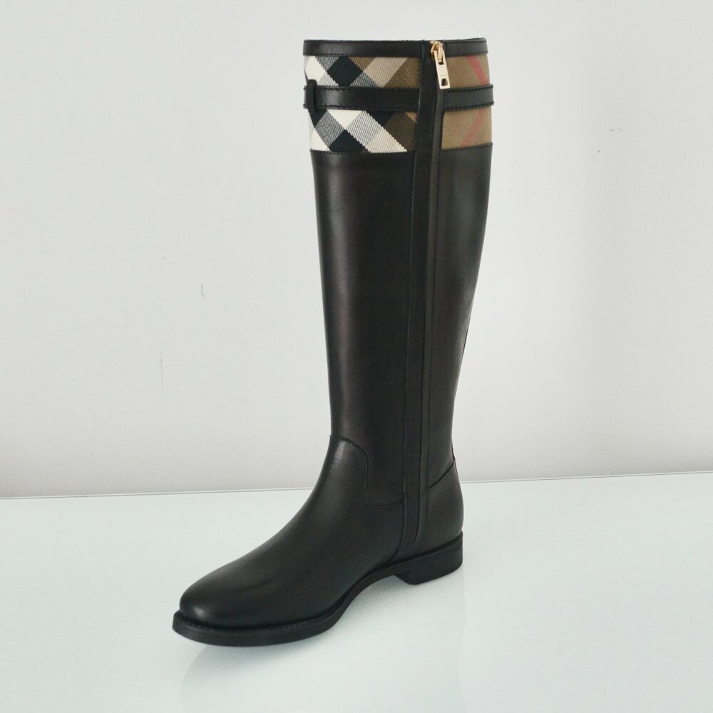NIB BURBERRY DOUGAL RIDING HOUSE CHECK LEATHER BOOTS - Picture 4 of 9